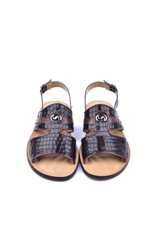 Corrente 5829S Croco Print Calf-Skin Leather & Exotic Ostrich Skin Sandal (CRT1324)-AmbrogioShoes