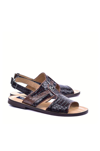Corrente 5829S Croco Print Calf-Skin Leather & Exotic Ostrich Skin Sandal (CRT1324)-AmbrogioShoes