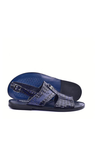 Corrente 5829S Croco Print Calf-Skin Leather & Exotic Ostrich Skin Sandal (CRT1324)-AmbrogioShoes