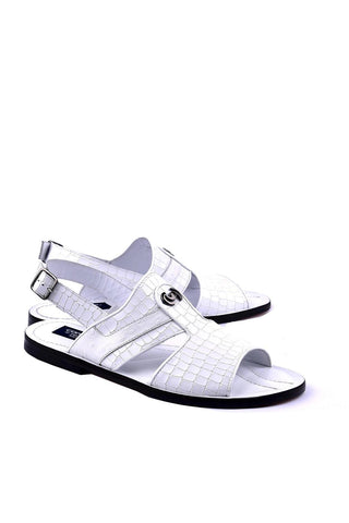 Corrente 5829S Croco Print Calf-Skin Leather & Exotic Ostrich Skin Sandal (CRT1324)-AmbrogioShoes