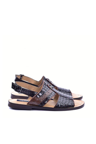 Corrente 5829S Croco Print Calf-Skin Leather & Exotic Ostrich Skin Sandal (CRT1324)-AmbrogioShoes