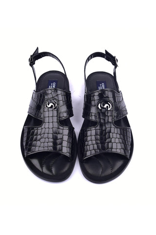 Corrente 5829S Ostrich & Embossed Leather Sandal - Black