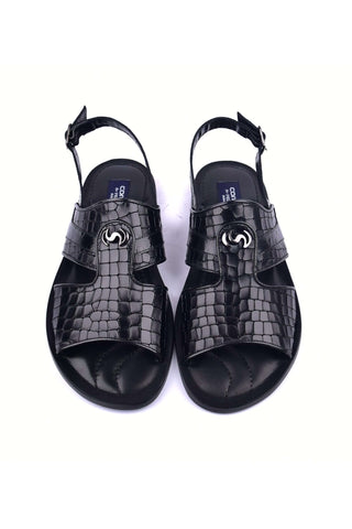 Corrente 5829S Ostrich & Embossed Leather Sandal - Black