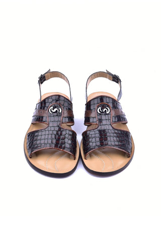 Corrente 5829S Ostrich & Embossed Leather Sandal - Brown