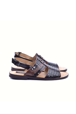 Corrente 5829S Ostrich & Embossed Leather Sandal - Brown