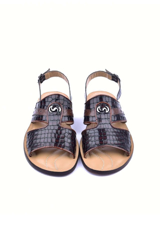 Corrente 5829S Ostrich & Embossed Leather Sandal - Brown