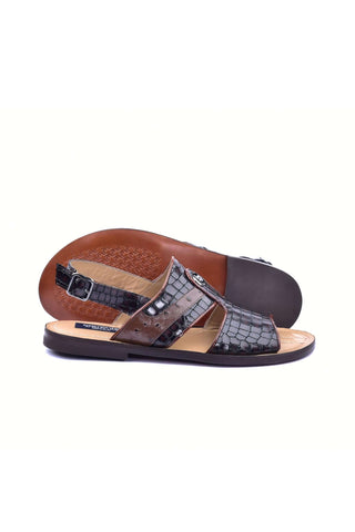 Corrente 5829S Ostrich & Embossed Leather Sandal - Brown