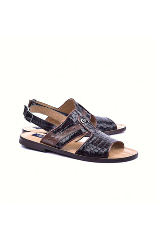Corrente 5829S Ostrich & Embossed Leather Sandal - Brown