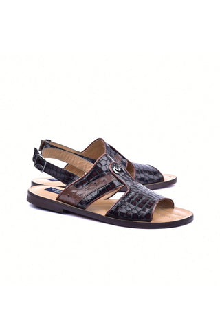 Corrente 5829S Ostrich & Embossed Leather Sandal - Brown
