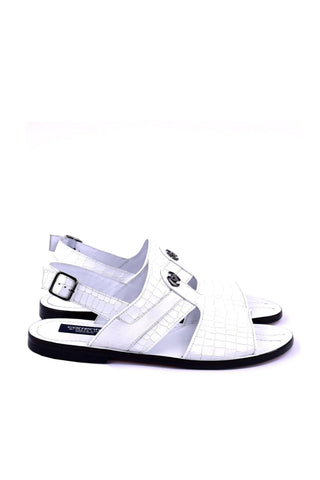 Corrente 5829S Ostrich & Embossed Leather Sandal - White