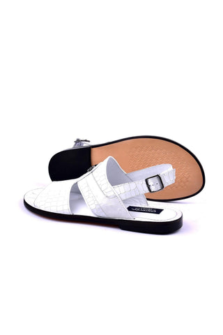 Corrente 5829S Ostrich & Embossed Leather Sandal - White