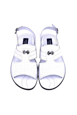 Corrente 5829S Ostrich & Embossed Leather Sandal - White