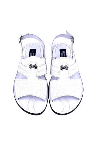 Corrente 5829S Ostrich & Embossed Leather Sandal - White