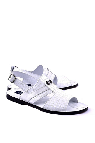 Corrente 5829S Ostrich & Embossed Leather Sandal - White