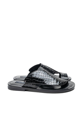 Corrente 5831 Embossed Leather & Ostrich Sandal - Black