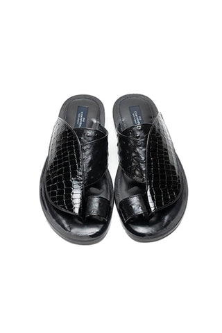 Corrente 5831 Embossed Leather & Ostrich Sandal - Black