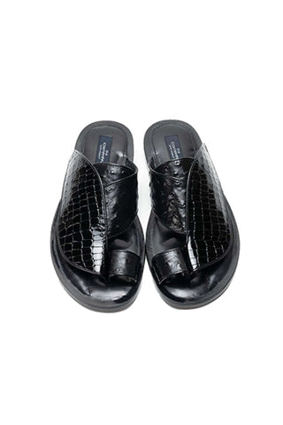 Corrente 5831 Embossed Leather & Ostrich Sandal - Black