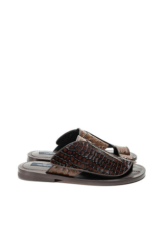 Corrente 5831 Embossed Leather & Ostrich Sandal - Brown
