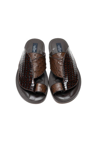 Corrente 5831 Embossed Leather & Ostrich Sandal - Brown