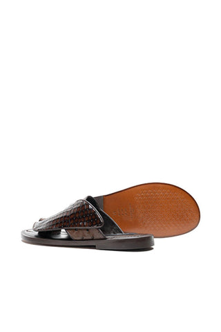 Corrente 5831 Embossed Leather & Ostrich Sandal - Brown