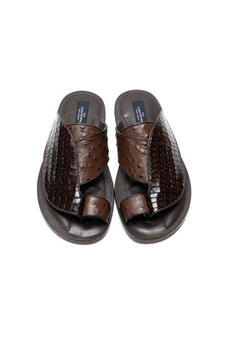 Corrente 5831 Embossed Leather & Ostrich Sandal - Brown