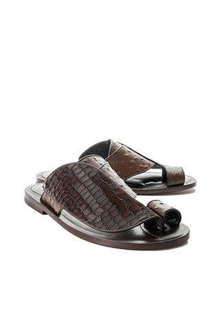 Corrente 5831 Embossed Leather & Ostrich Sandal - Brown