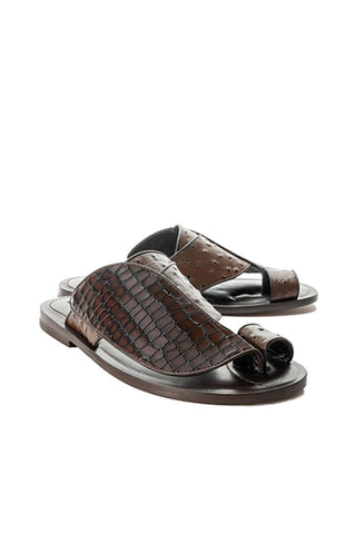 Corrente 5831 Embossed Leather & Ostrich Sandal - Brown