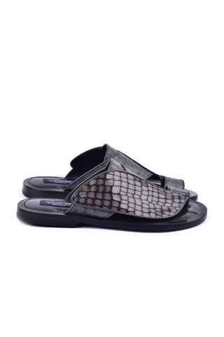Corrente 5831 Embossed Leather & Ostrich Sandal - Gray