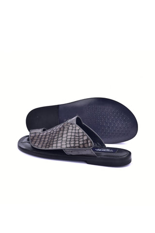 Corrente 5831 Embossed Leather & Ostrich Sandal - Gray