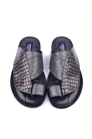 Corrente 5831 Embossed Leather & Ostrich Sandal - Gray