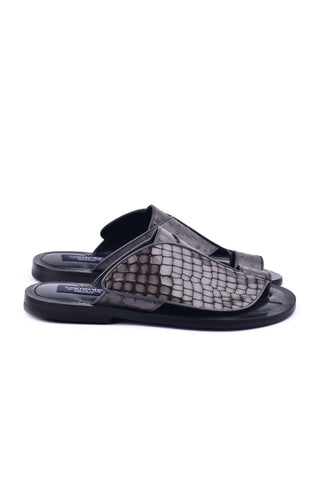 Corrente 5831 Embossed Leather & Ostrich Sandal - Gray