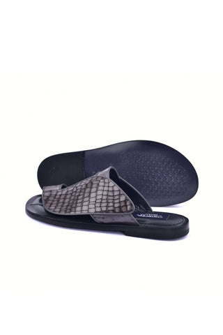 Corrente 5831 Embossed Leather & Ostrich Sandal - Gray