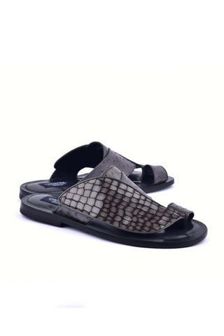 Corrente 5831 Embossed Leather & Ostrich Sandal - Gray