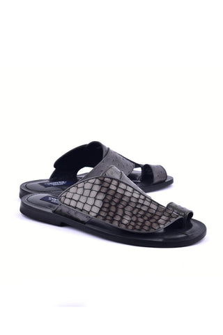 Corrente 5831 Embossed Leather & Ostrich Sandal - Gray