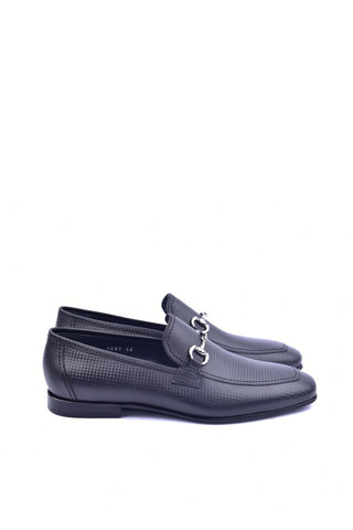 Corrente 6091 Leather Horse-Bit Loafer - Black