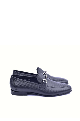 Corrente 6091 Leather Horse-Bit Loafer - Black