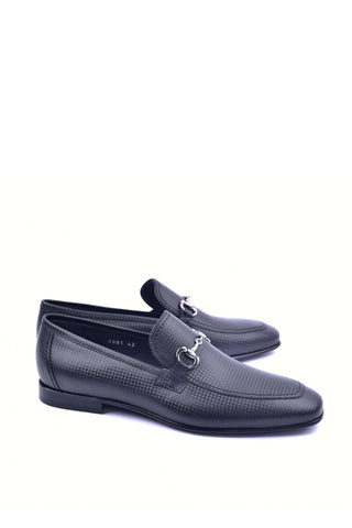 Corrente 6091 Leather Horse-Bit Loafer - Black