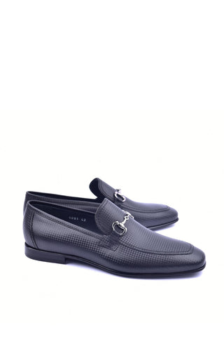 Corrente 6091 Leather Horse-Bit Loafer - Black