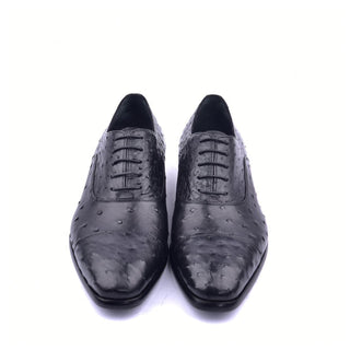 Corrente 6265 Men's Shoes Black Genuine Ostrich Cap toe Lace up Oxfords (CRT1372)-AmbrogioShoes