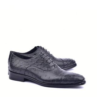 Corrente 6265 Men's Shoes Black Genuine Ostrich Cap toe Lace up Oxfords (CRT1372)-AmbrogioShoes