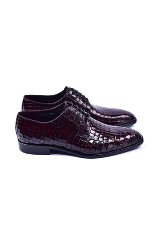 Corrente 6291 Crocodile Embossed Leather Derby - Burgundy