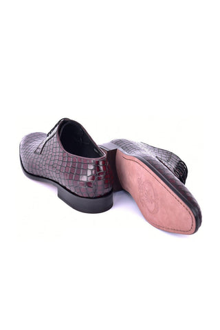 Corrente 6291 Crocodile Embossed Leather Derby - Burgundy