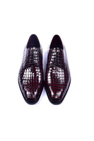 Corrente 6291 Crocodile Embossed Leather Derby - Burgundy