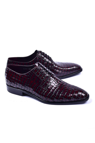 Corrente 6291 Crocodile Embossed Leather Derby - Burgundy