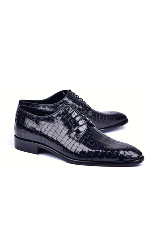 Corrente 6291C Embossed Leather Derby - Navy