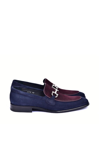 Corrente 6376S Suede Horse-Bit Loafer - Navy & Burgundy
