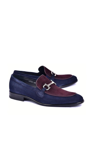 Corrente 6376S Suede Horse-Bit Loafer - Navy & Burgundy
