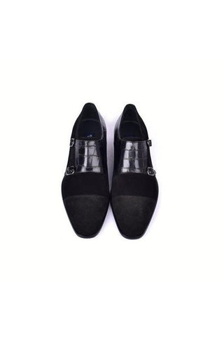 Corrente 6433 Crocodile Print & Suede Double Monk-Straps Loafers (CRT1490)-AmbrogioShoes