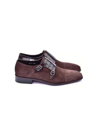 Corrente 6433 Crocodile Print & Suede Double Monk-Straps Loafers (CRT1490)-AmbrogioShoes