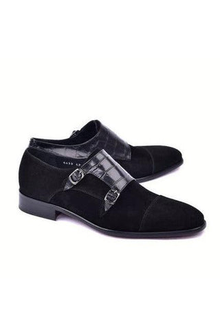 Corrente 6433 Crocodile Print & Suede Double Monk-Straps Loafers (CRT1490)-AmbrogioShoes